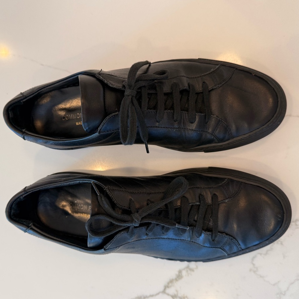 Men's Black Common Projects Leather Achilles Low-Top Sneakers size 8.5 - Picture 4 of 4